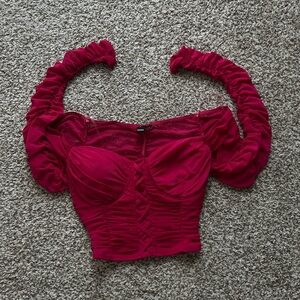 Pink cropped mesh long sleeve top